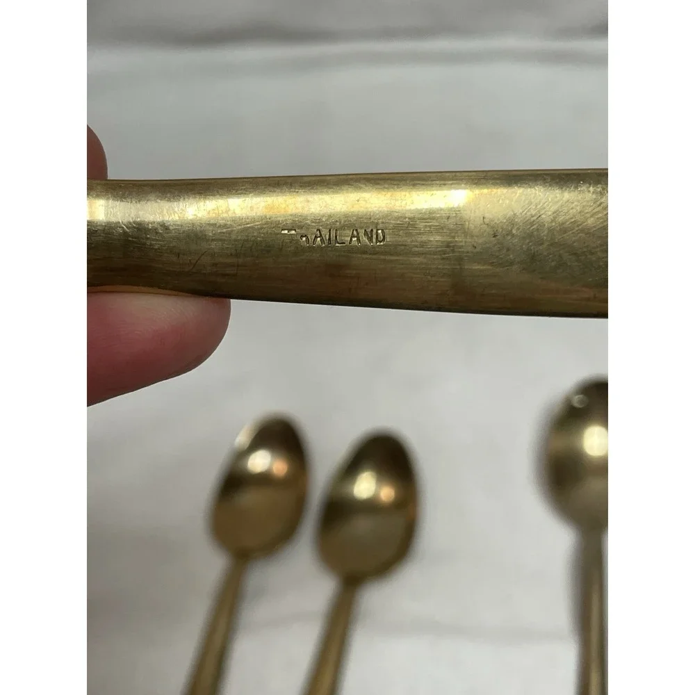 Bronze Ware Flatware 4 Piece 3 Head Elephant Design Bronze Knife Spoons Vtg Siam